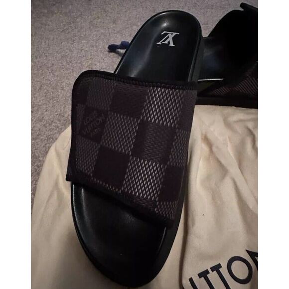 Louis Vuitton Miami Mule FD 0214 9 Slide Slippers Men’s Black Jacquard Fabric - Picture 2 of 11